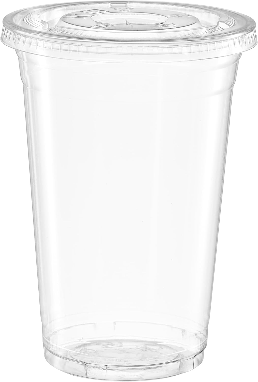 Clear Plastic Cups with Flat Lids [20 oz - 100 Count] - Disposable Iced Coffee Cups with Lids